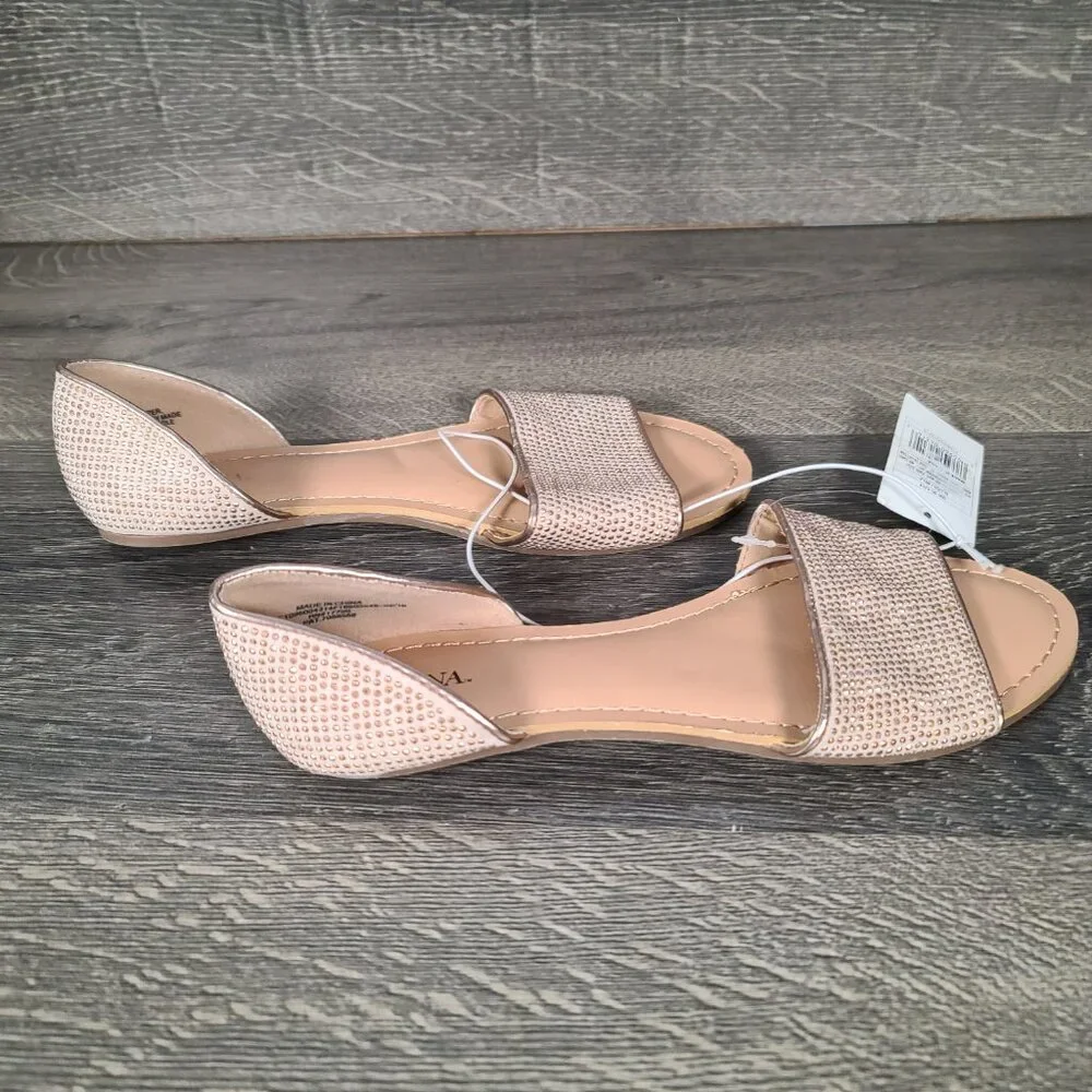 NWT Merona Flat Women's Slip-on Gold Rhinestone Sandals Size 7.5 - Picture 7 of 14